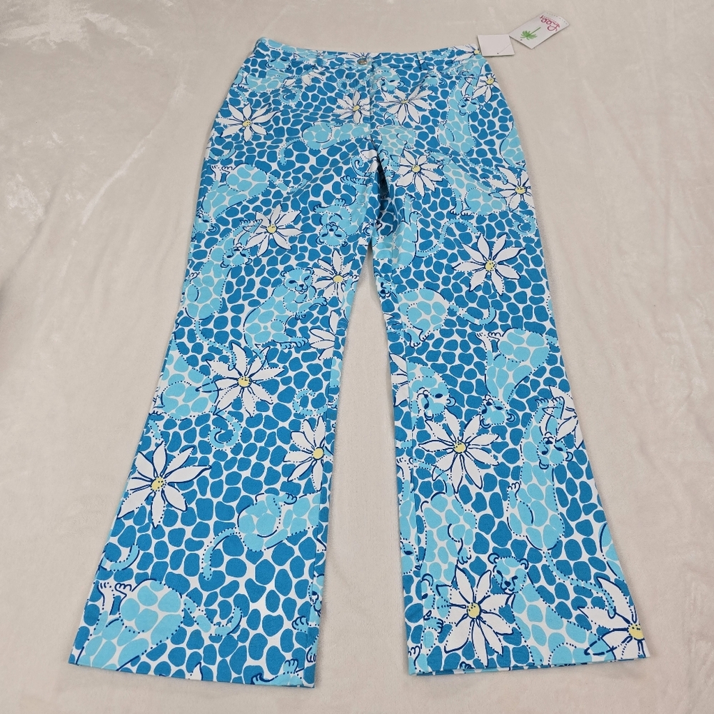 Lilly Pulitzer blue panthers & petals  pants. Size 8